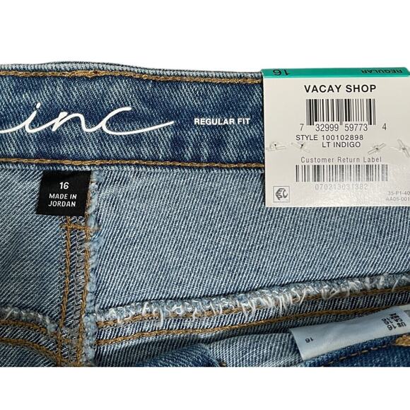 INC Women's Denim Jean Bermuda  Mid Rise Shorts Distressed Lt Indigo Size 16 $65 - Picture 4 of 7